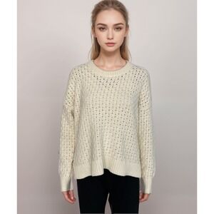 Madewell Knit Sweater Women‎ Sz S Cream Basketweave Stitch Cotton Blend